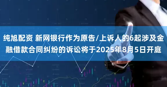 纯旭配资 新网银行作为原告/上诉人的6起涉及金融借款合同纠纷的诉讼将于2025年8月5日开庭